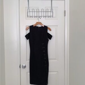 Guess Black Cold Shoulder Midi Sheath Dress